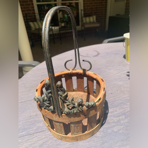 Vintage Iron, Cane & Wood Basket - Picture 13 of 13
